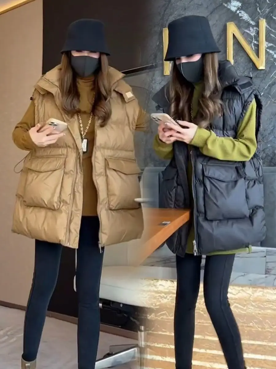 المرأة الشتاء أسفل القطن سترة سترة 2025 جديد إمرأة سميكة الدافئة صدرية سترة دون أكمام معطف المرأة مقنعين لباس خارجي #3