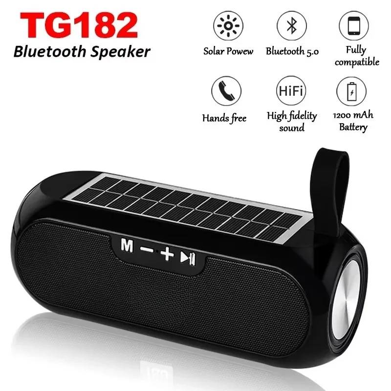 Portable Solar charging Speakers Column waterproof Wireless Stereo Music TG182 Speaker Power Bank Boombox AUX FM radio Big bass