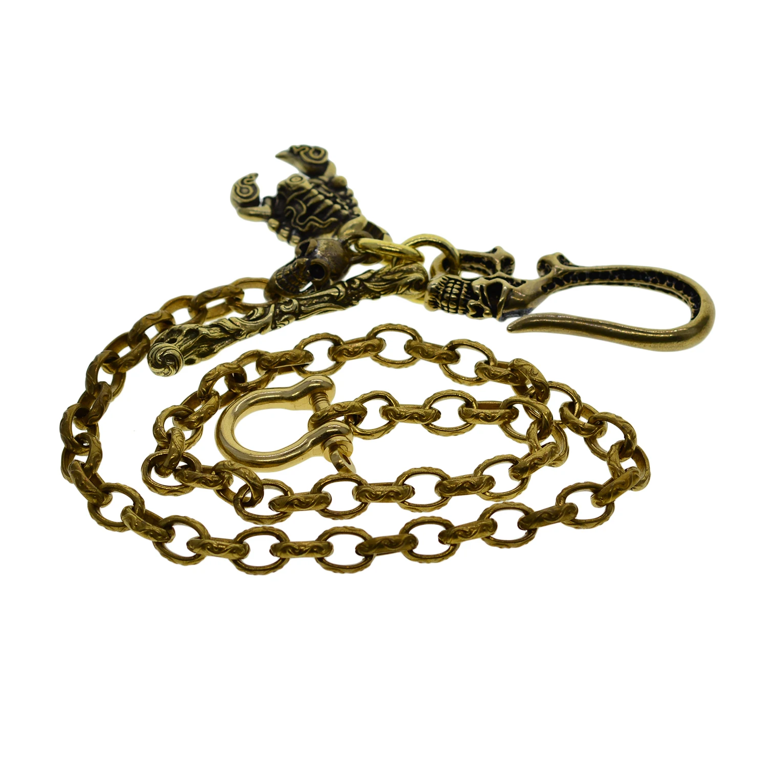 brass Skull Scorpion hook Italy link pattern chain Biker punk jean chains trousers chains keychains shackle key chains rings