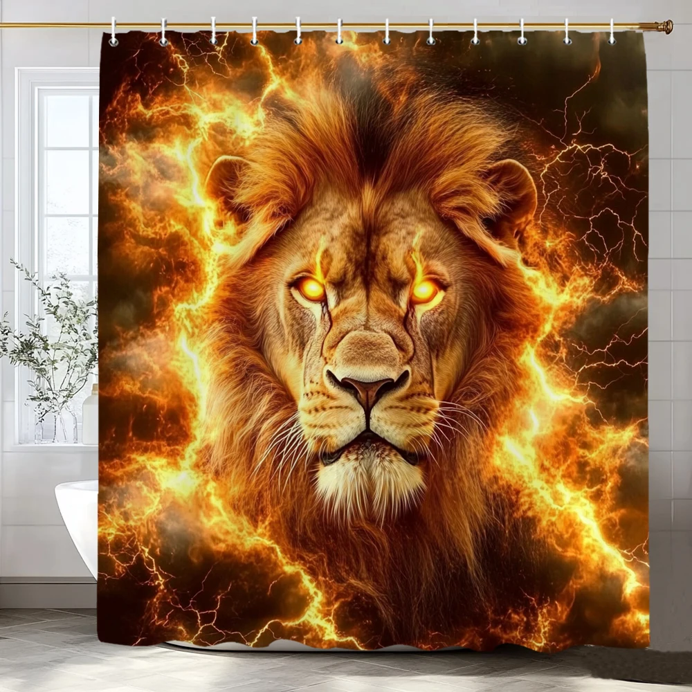 Animal Shower Curtains Elephant Zebra Tiger Leopard Waterproof Fabric Bath Curtains Wildlife Printed Bathroom Decor Screen Hooks