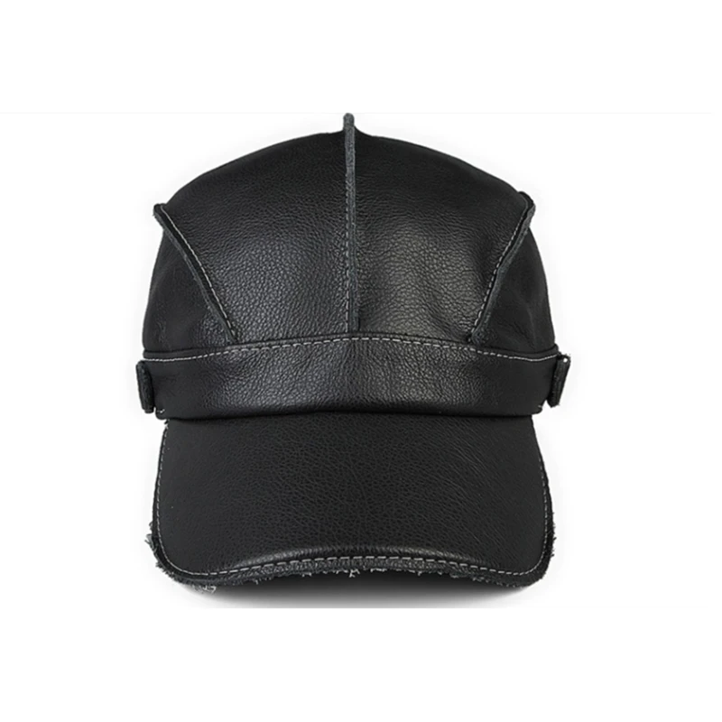 New Winter Genuine Leather Patchwork Baseball Caps For Men Warm Cowhide Golf Peaked Dome Hats Male Letters Adjustable