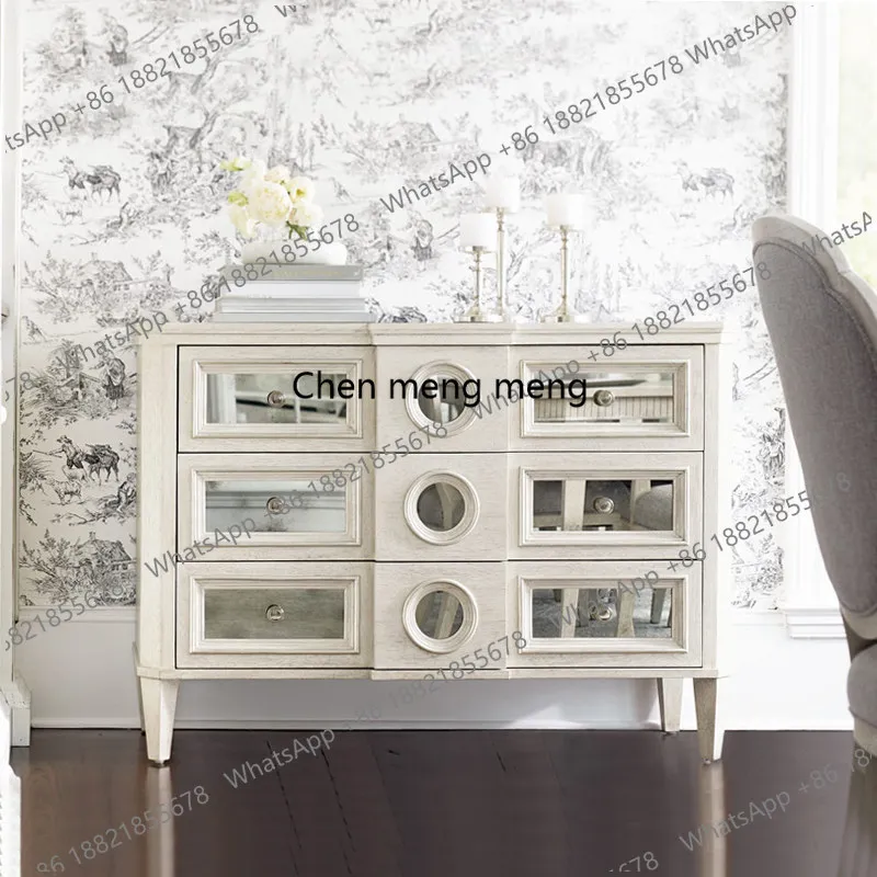 

Light luxury oak bedside table antique white old bedroom storage chest