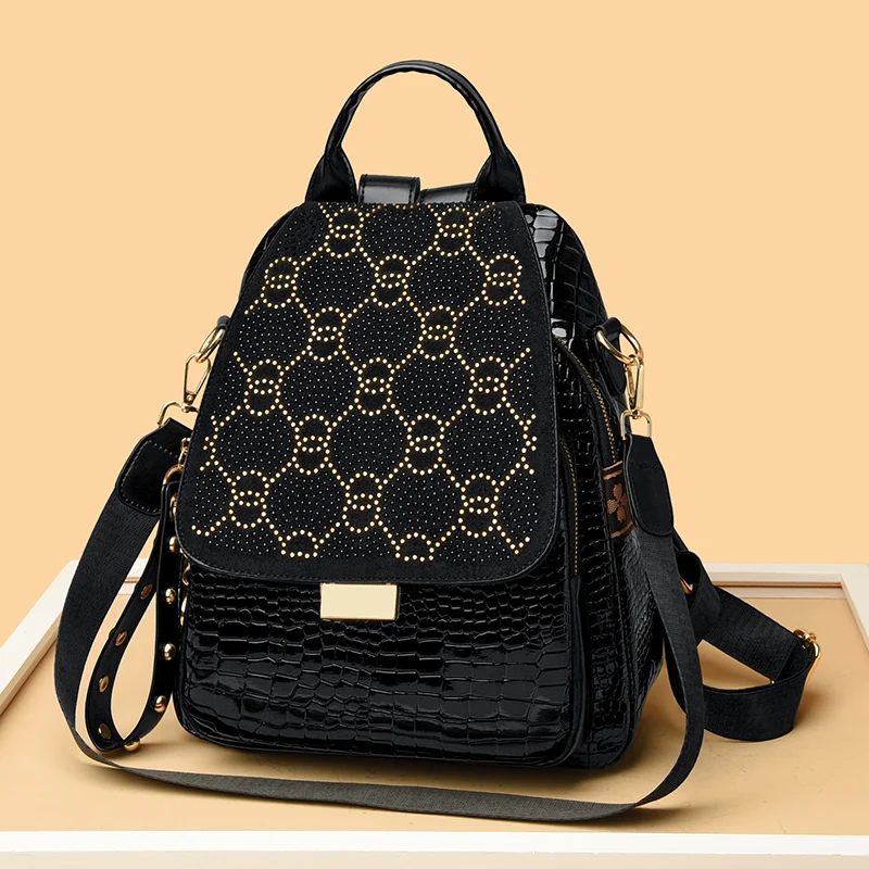 حقيبة ظهر جلدية فاخرة من الشمع الزيتي للنساء، حقيبة كتف عصرية ذات سعة كبيرة، حقيبة نهارية كاجوال أنيقة للسفر، متينة وحقيبة ظهر #2