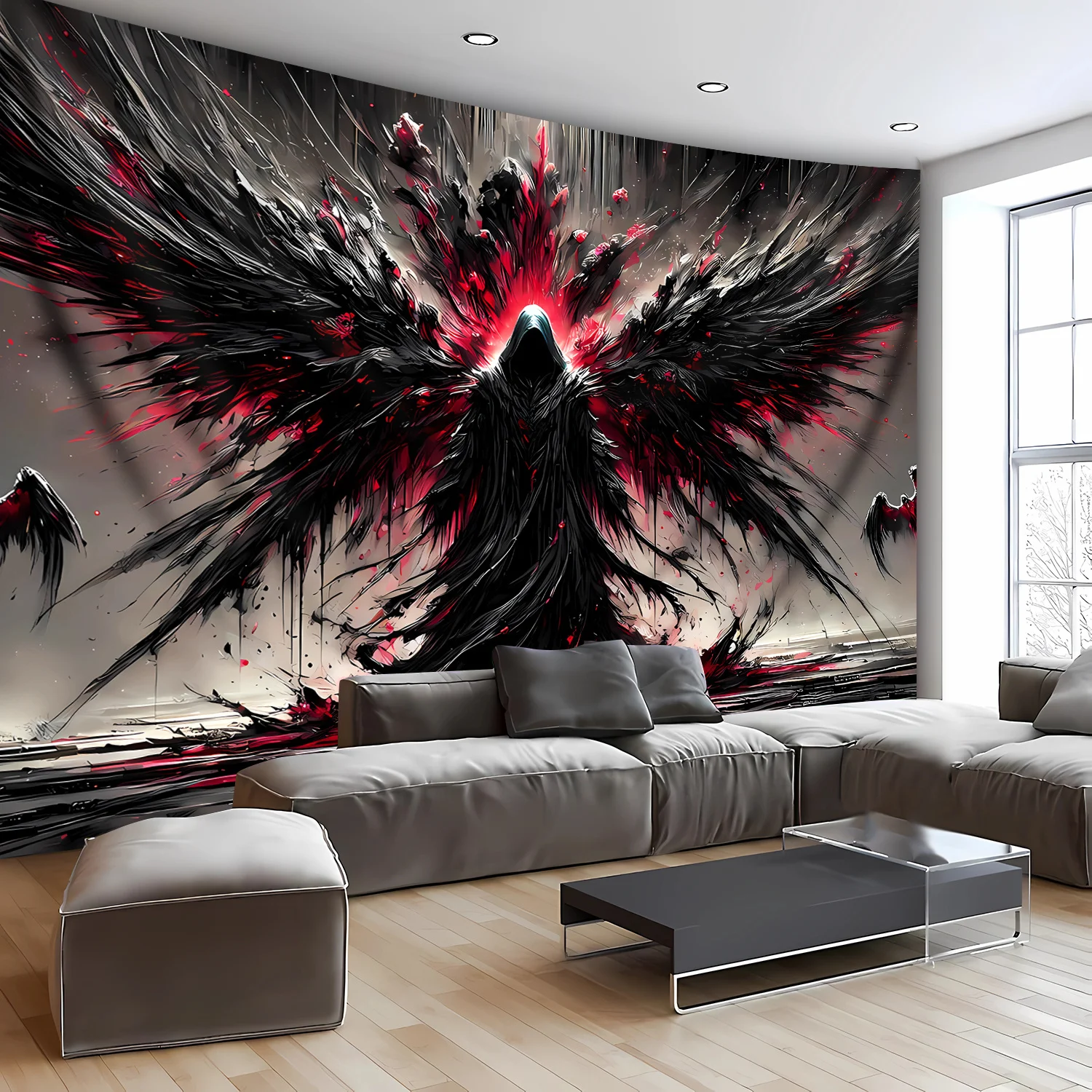 1pc Extra Large Fantasy Gothic 2D Flat Tapestry Black Robe Wings HD Print Wall Hanging for Living Room Bedroom Party Goth Home D
