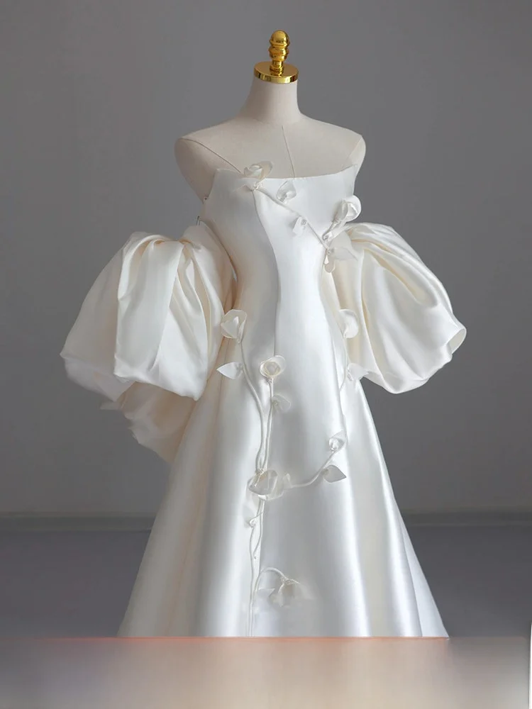 

Silk Satin Princ Sle Long Tail Wedding Dr Bridesmaid ort Size High Quali Escape Princ Gown with Strap And Flow...