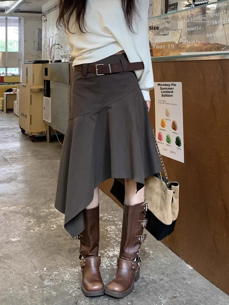 

Ретро-юбка А-силуэта с высокой талией в американском стиле для женщин, весна 2026, с эффектом похудения, модная и шикарная, средней длины