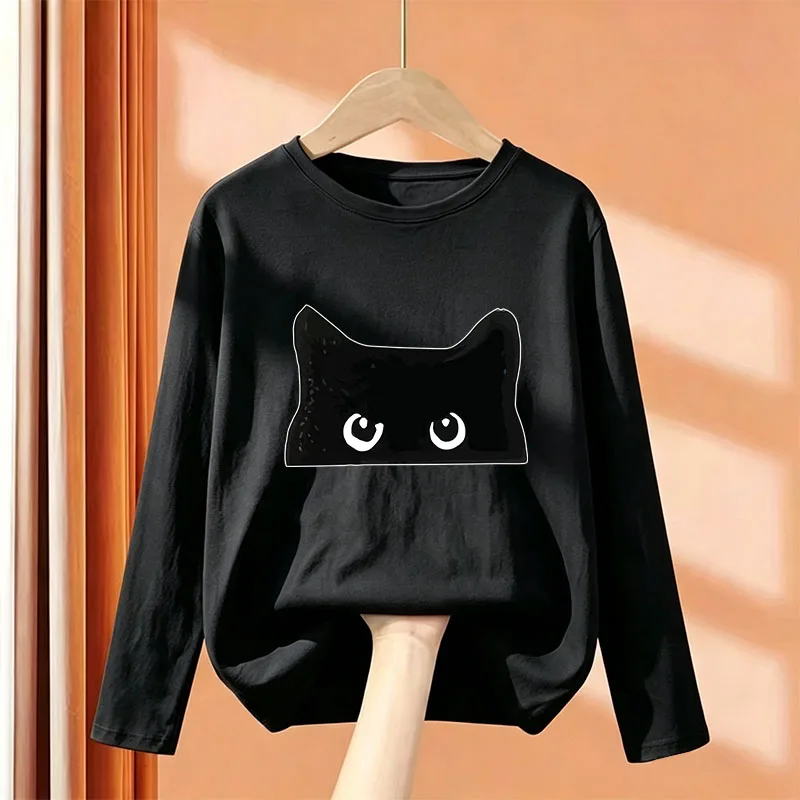 Casual Vintage Black Cat Y2k Cartoon T Shirts Kids Children's T-shirt Boys Girls Autumn Casual Top Tee Shirt Long Sleeve