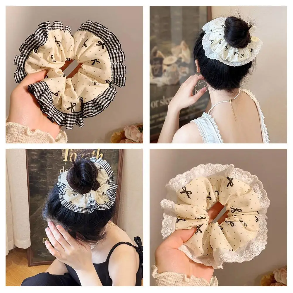 Korean Trend Lace Fabric Large Intestine Circle Birthday Hair Ties Women's Vintage Hair Party Accessories Elegant Creativit N5E6