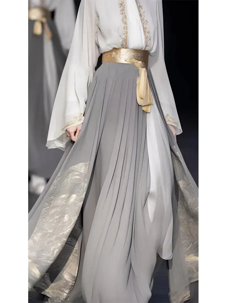 

Chinese Style Women's Clothing Han Elements Tang Improved Hanfu Adult Gray Horse-Face Skirt Daily Suit