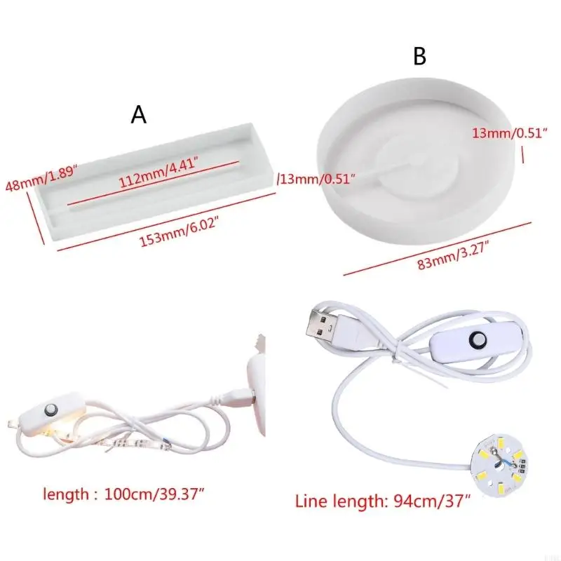 Molde silicone R3MC com LED Light Set para resina artesanato Diy LED LUZES DISPLAFE