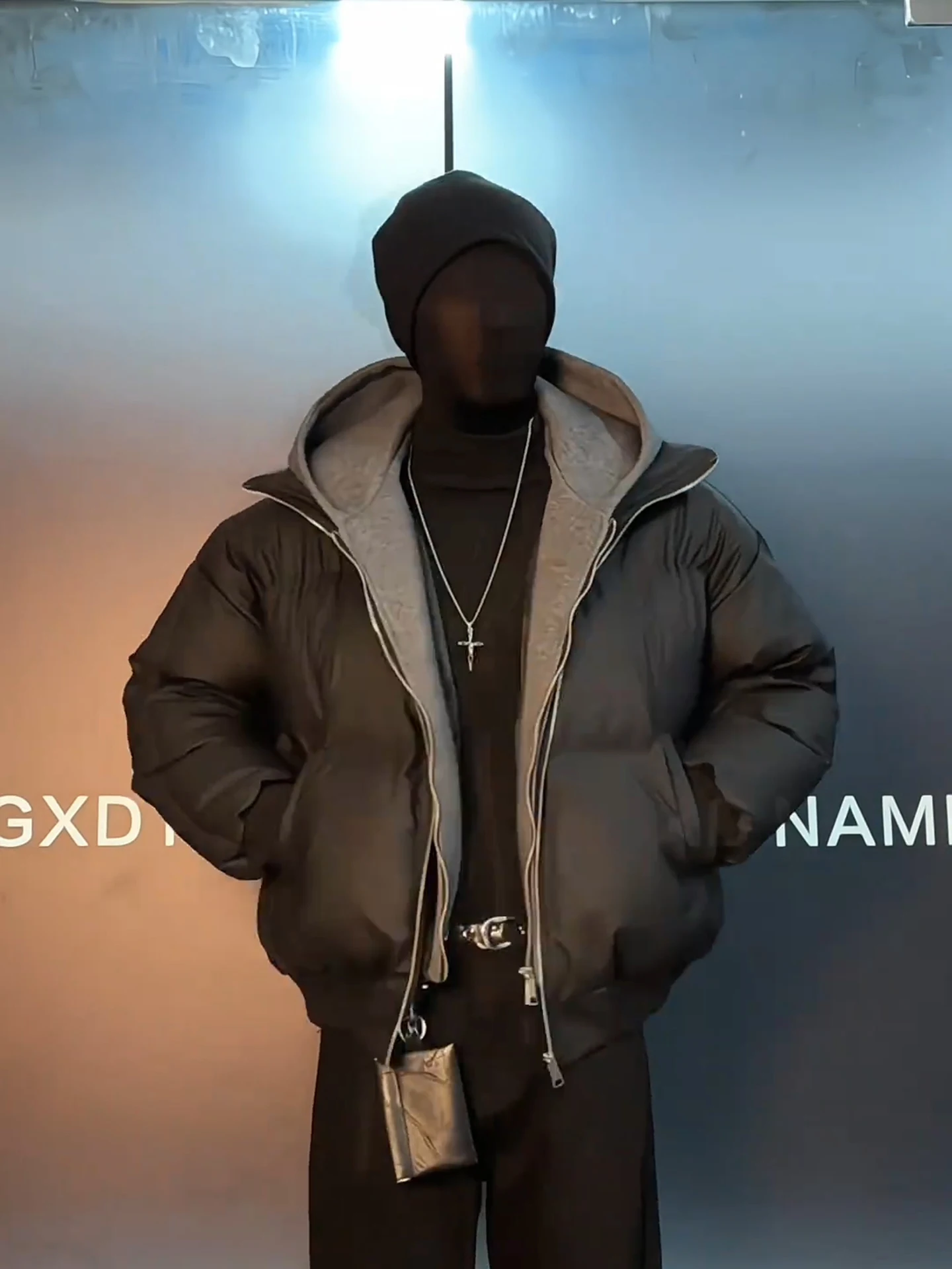 

American Sle PU Leather down Cotton Jaet Men's Winter Thi Warm Workwear ort Bread Sle Couple's Outerwear