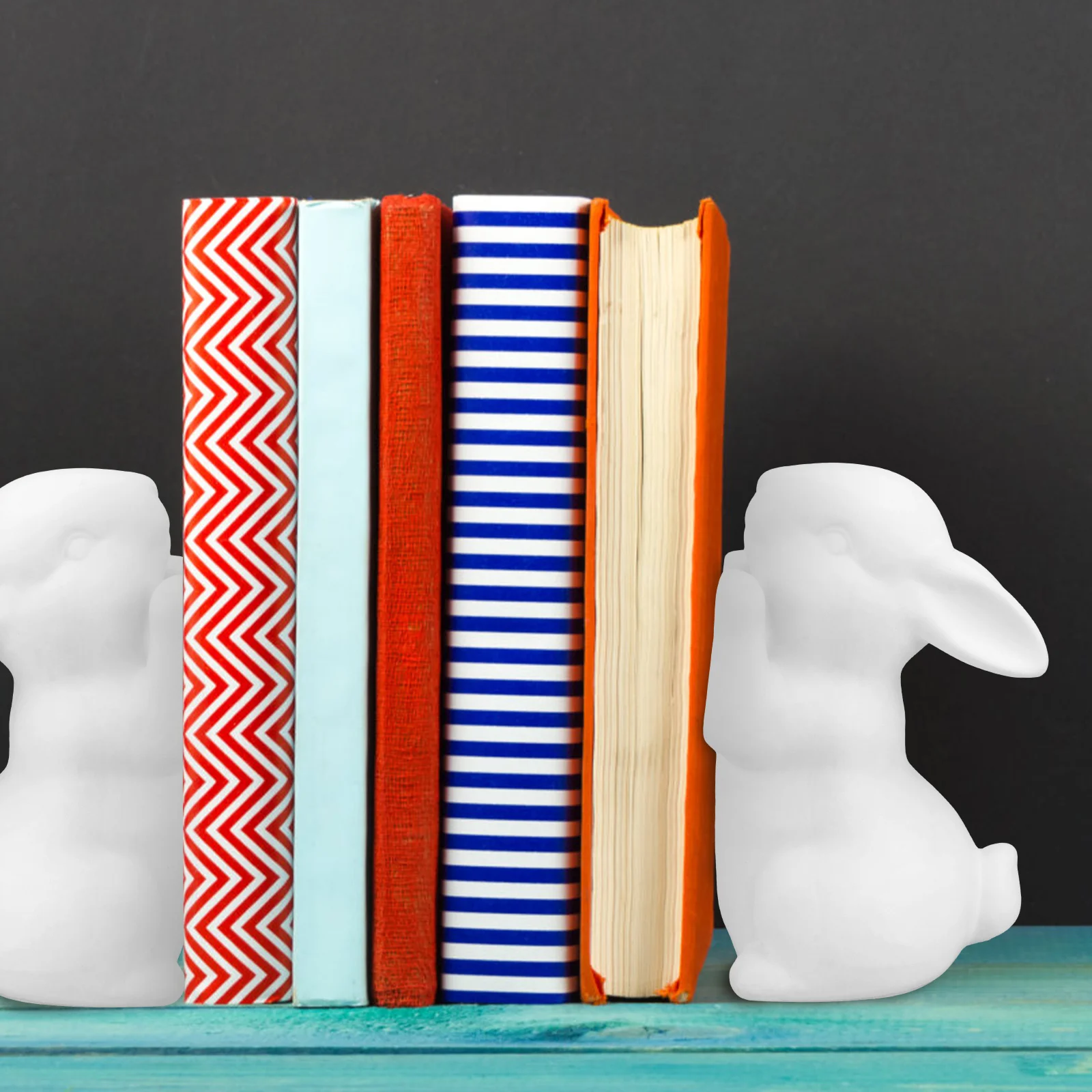 

2Pcs White Rabbit Shaped Bookend Ceramic Material Heavy Duty Book Stand for Study Room Office Bedroom Library Decor Student Book
