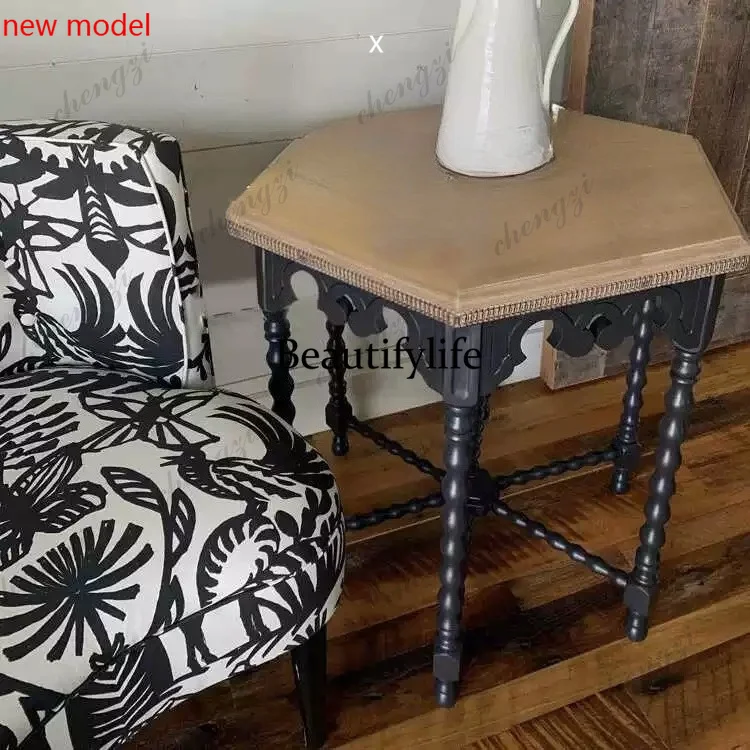 DD182French retro old solid wood edge a few American style, living room sofa corner a few balconies tea table simple