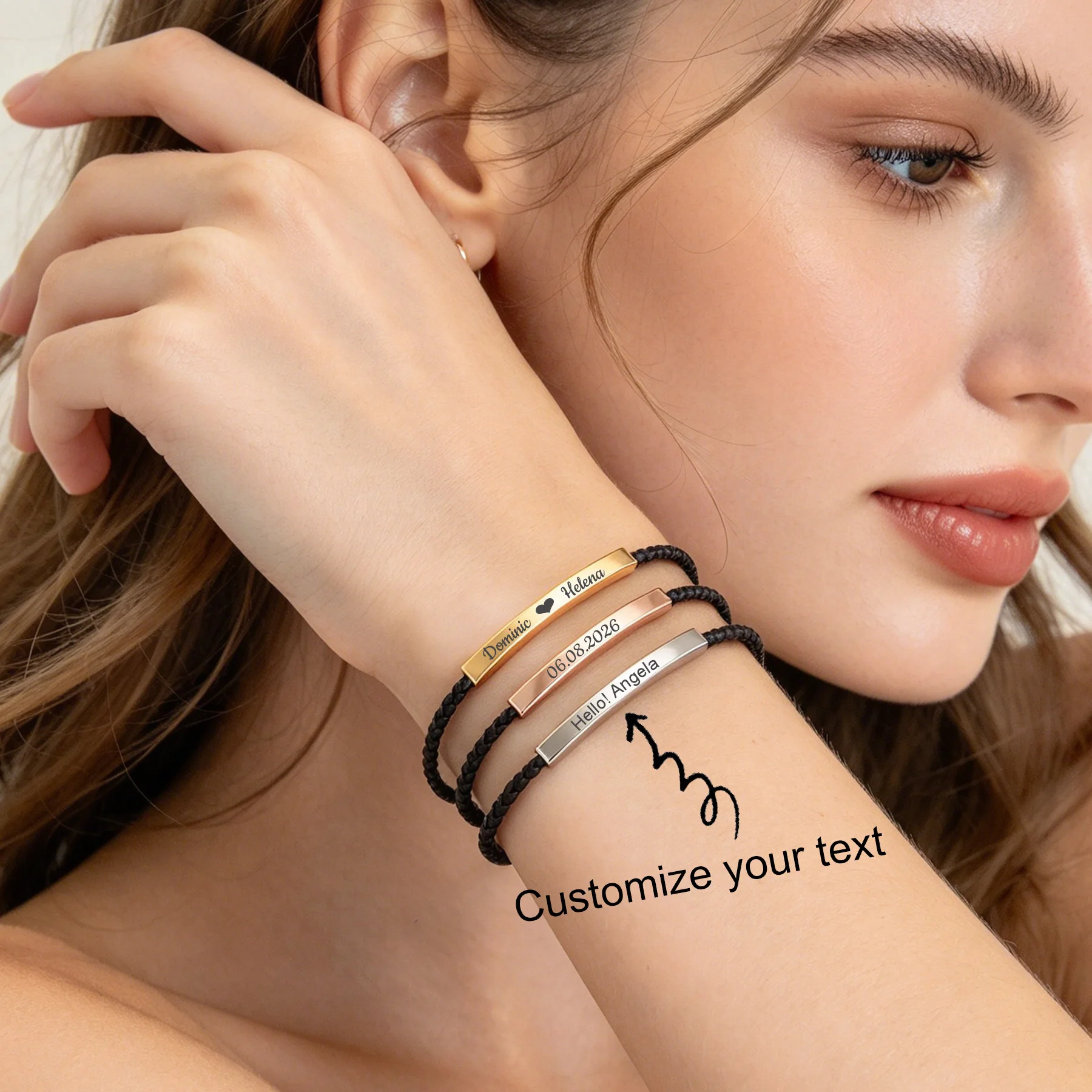 Personalized Customized Engraved Text Name Date Bar Bracelet for Women Men Dainty Stainless Steel Couple Jewelry Christmas Gift