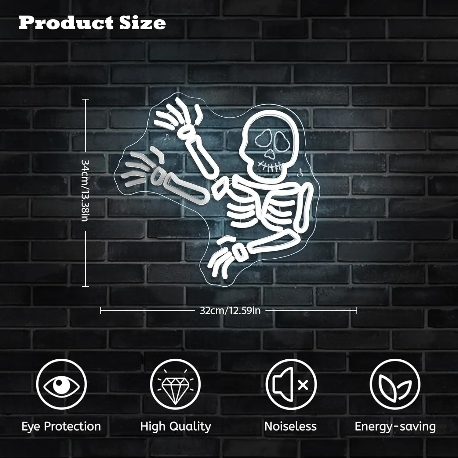 Dancing Skeleton Neon Light Dimmable LED Wall Decor Spooky Halloween Party Sign USB Powered Gothic Party Haunted House Display