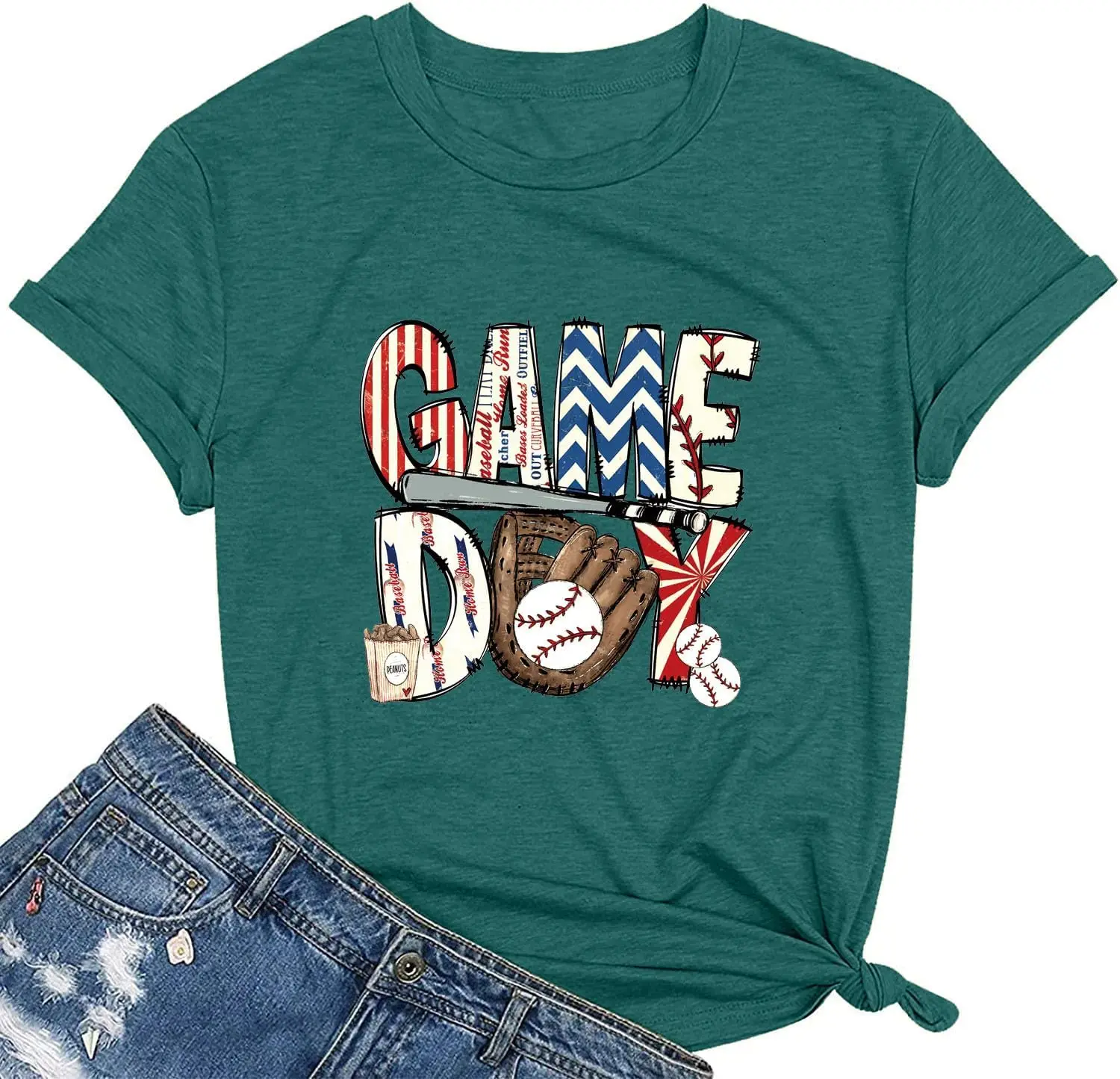 

Универсальная футболка для бейсбольной игры на день, забавная женская футболка с принтом в стиле ретро, бейсбольный узор, повседневный топ с короткими рукавами