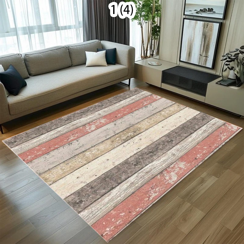 Vintage Distressed Wood Plank Stripe Area Rug Rustic Farmhouse Wood Non-Slip Floor Carpet Industrial Boho Home Decor for Bedroom