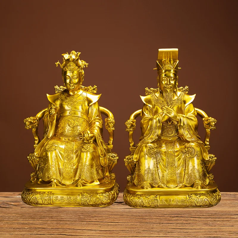 Cast copper Xuan De , nine-dragon Jade Emperor and Empress bronze god statue ornament