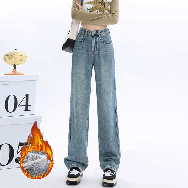 2026 Winter Lady Snow Warm Plush Thin Jeans Girls Korean Fashion High Waist Trousers Women Velvet Thermal Denim Pants