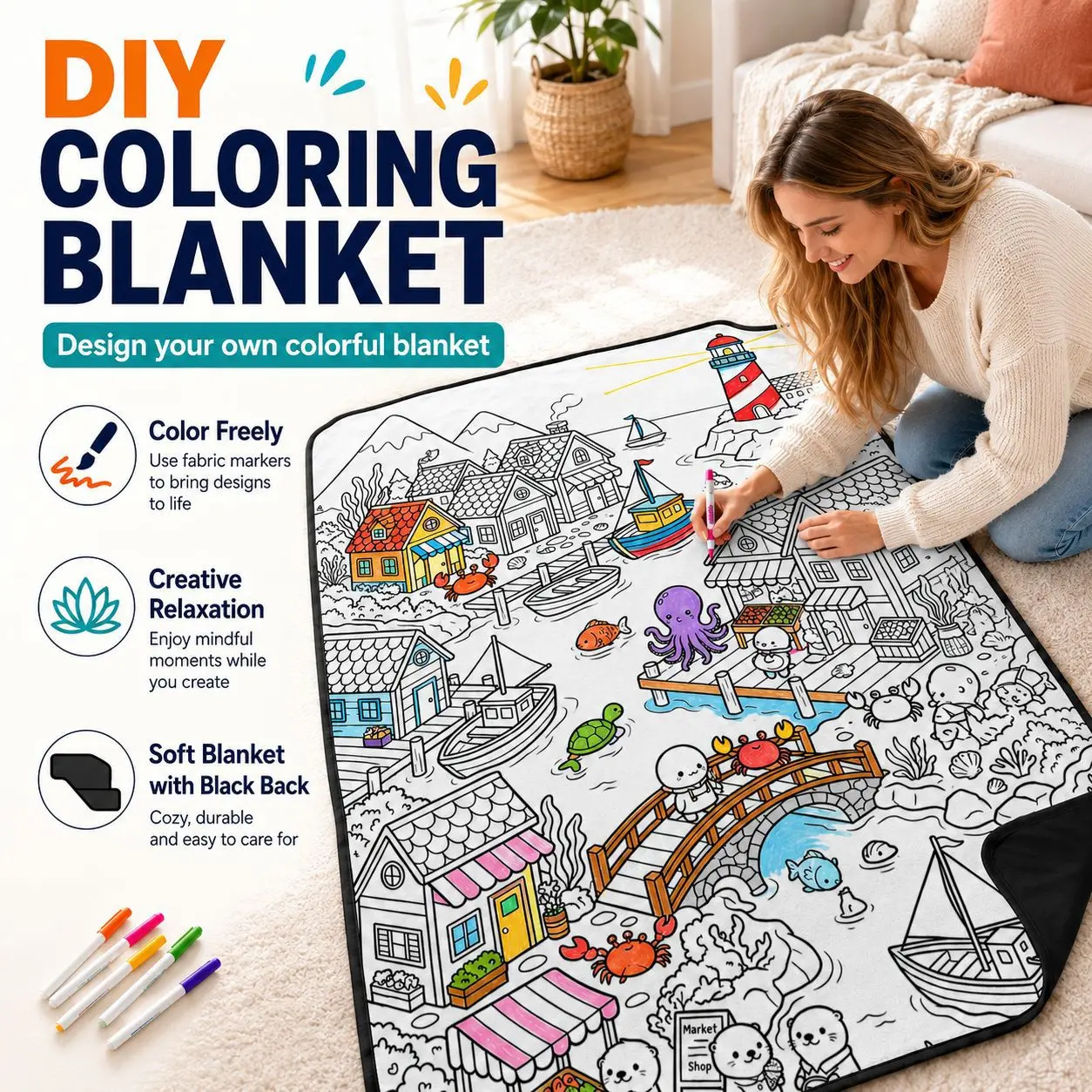 Children's Graffiti Blanket Custom Family Parent-child Activities Painting Blanket DIY To Picture Custom Gift Animation Blanket