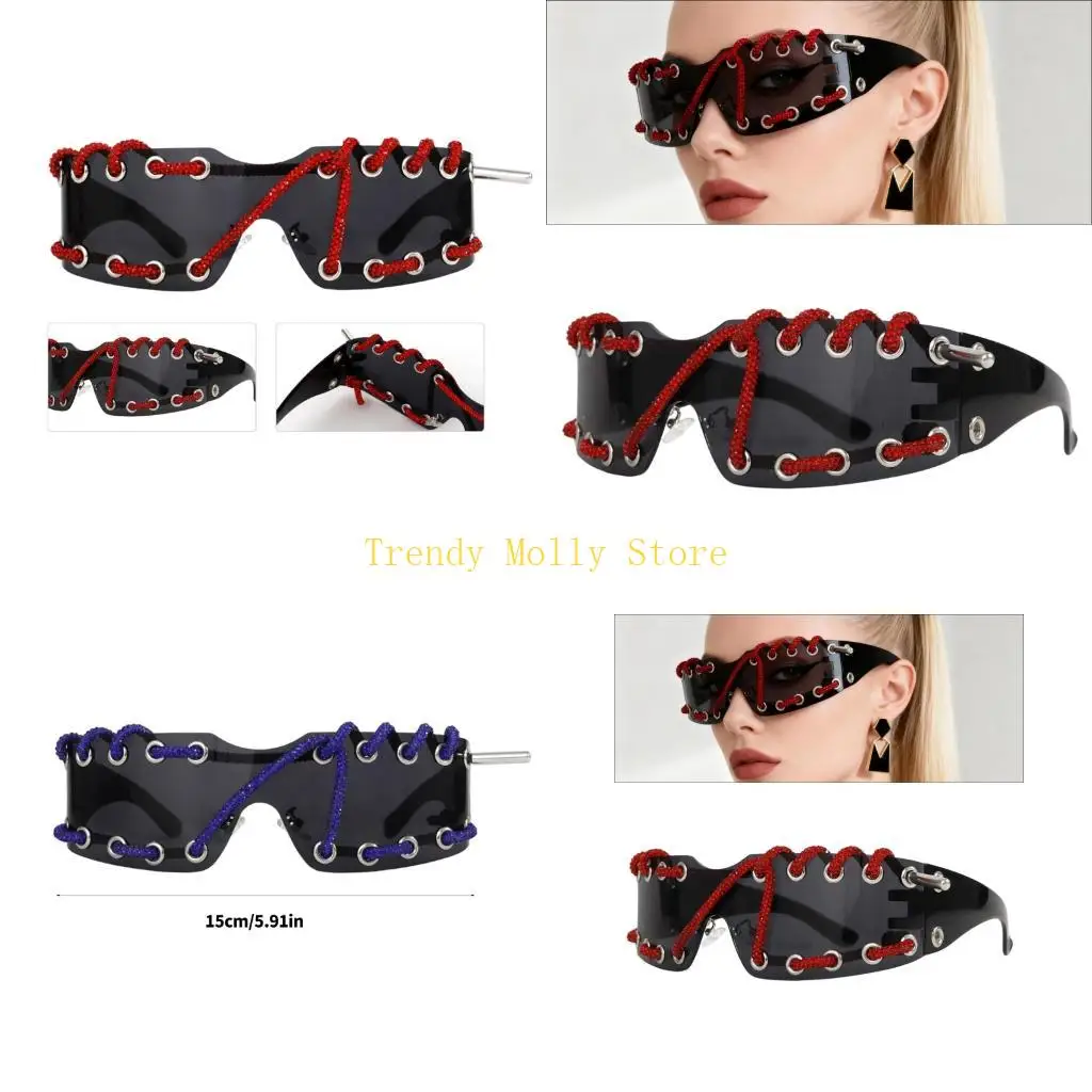 

N5KB Солнцезащитные очки без оправы в стиле панк со шнуром, защищающим от UV400, очки для ПК для комфорта, одежда для вечеринок