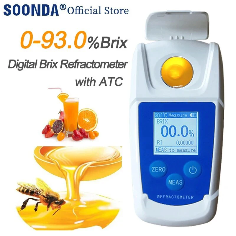 High Range 0-93% Brix tester with ATC,Digital Brix Refractometer,Brix Meter for Fruit, Honey, Maple Syrup,Sugary Drink,Juice