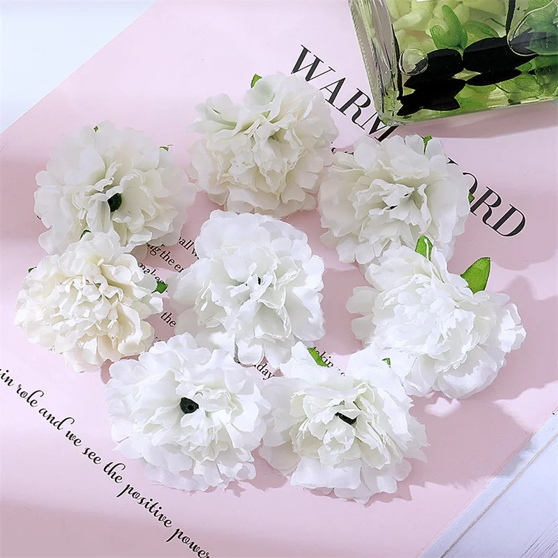 50pcs 4.5cm Cheap Silk Autumn Carnation Artificial Flower Peony For Wedding Home Party Decoration Chrismas DIY Gift Fake Flowers