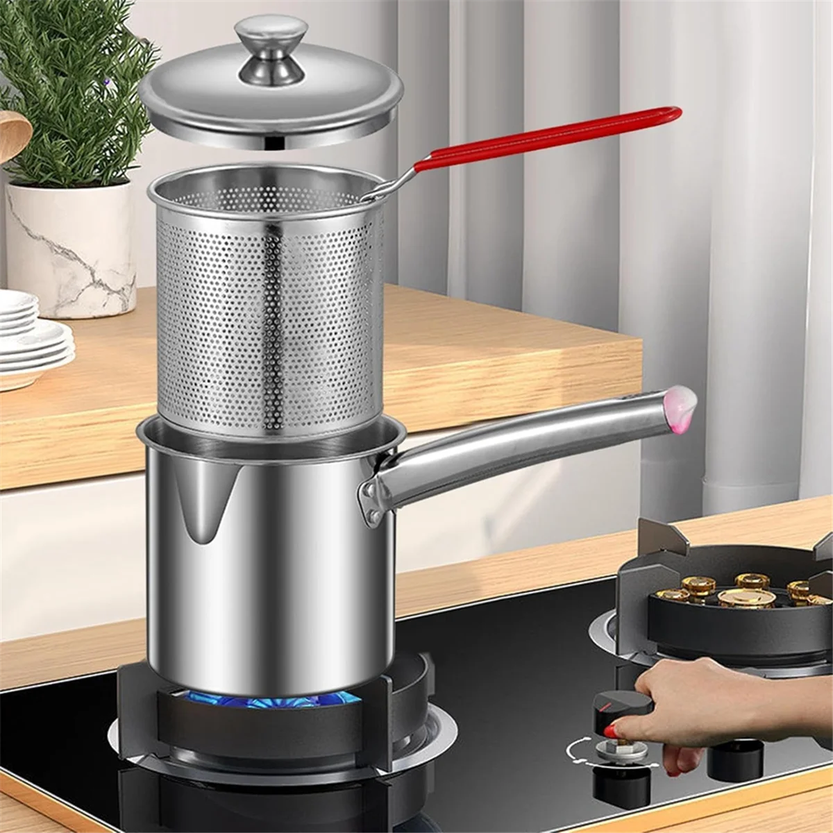 

A11I Deep Fryer Pot,Small Fryer Pot,Multipurpose Stainless Steel Baskets, Wear- Pan,Deep Fryer, Cooking Pot for Home
