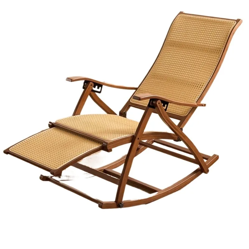 Adult Bamboo Rocking Chair Sleep Recliner for Home Balcony Elderly Resting Back Support Reclining Chair for Naps