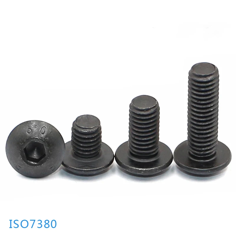 10-50Pcs Button Head Allen Hex Machine Screw M4 M5 M6 Black 10.9 Grade ISO7380 Button Mushroom Allen Bolt