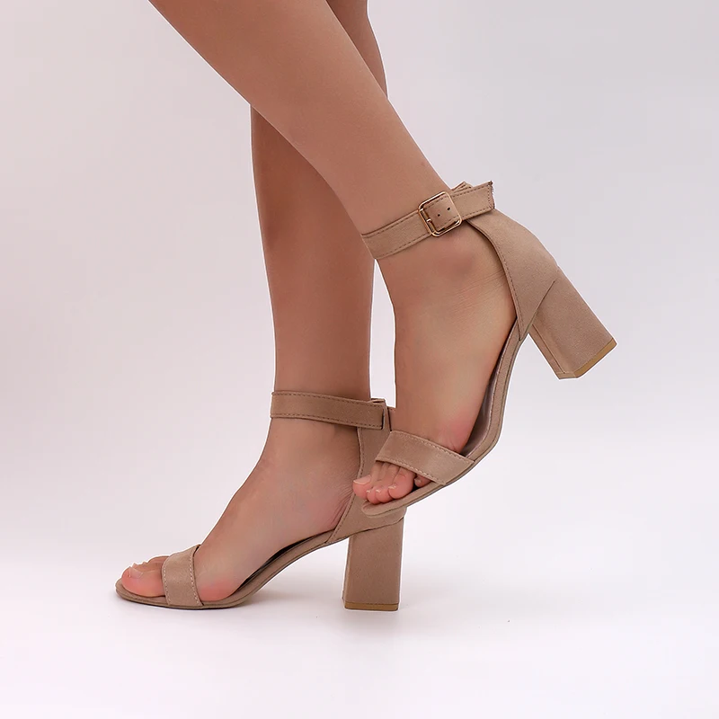 صنادل مريحة بكعب عالٍ وسميك للنساء ، كعب عالي مفتوح من الأمام ، مشبك كاحل مثير ، أحذية رسمية عصرية #5