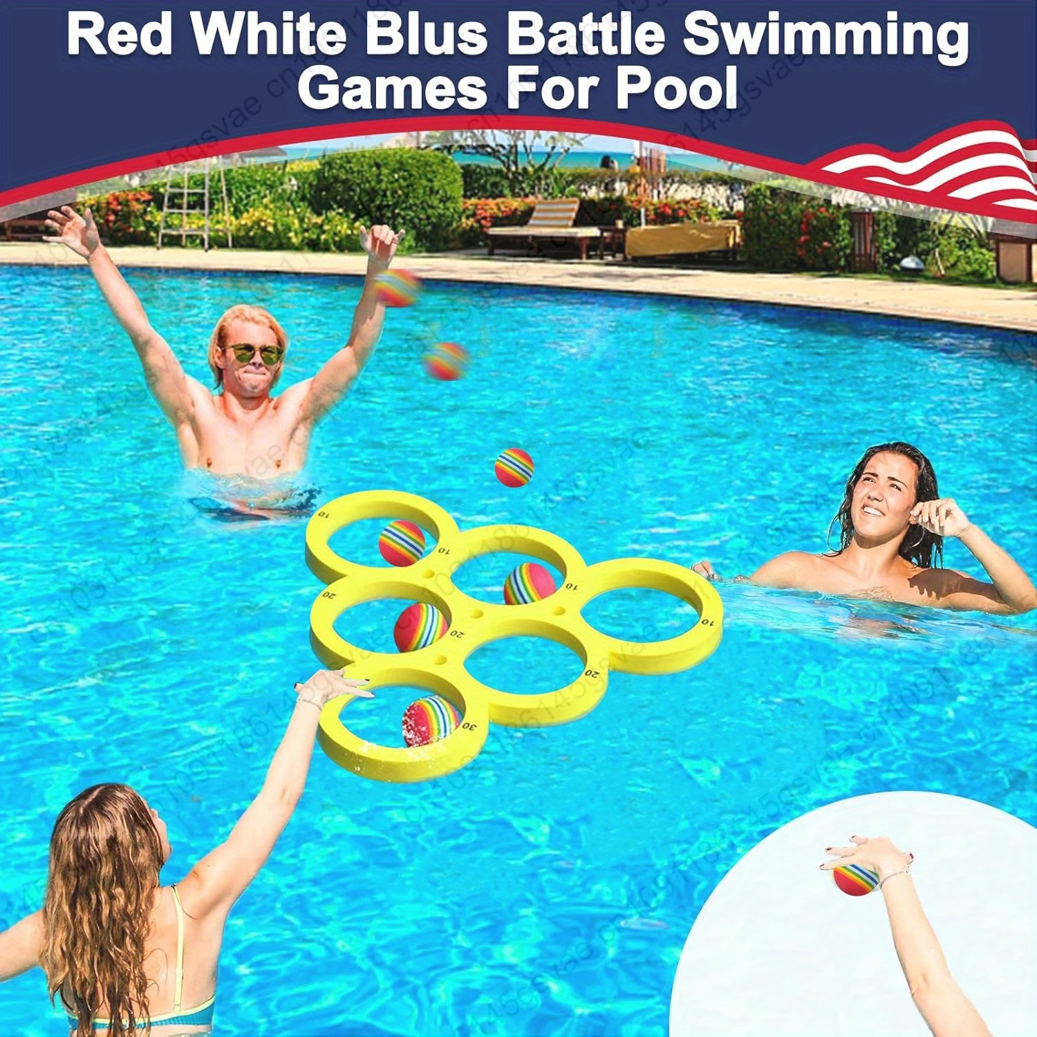 1+10個入りプール投げゲームセット、ファミリーウォータースポーツ用フローティングプールおもちゃ、投げゲームウォーターゲームマット