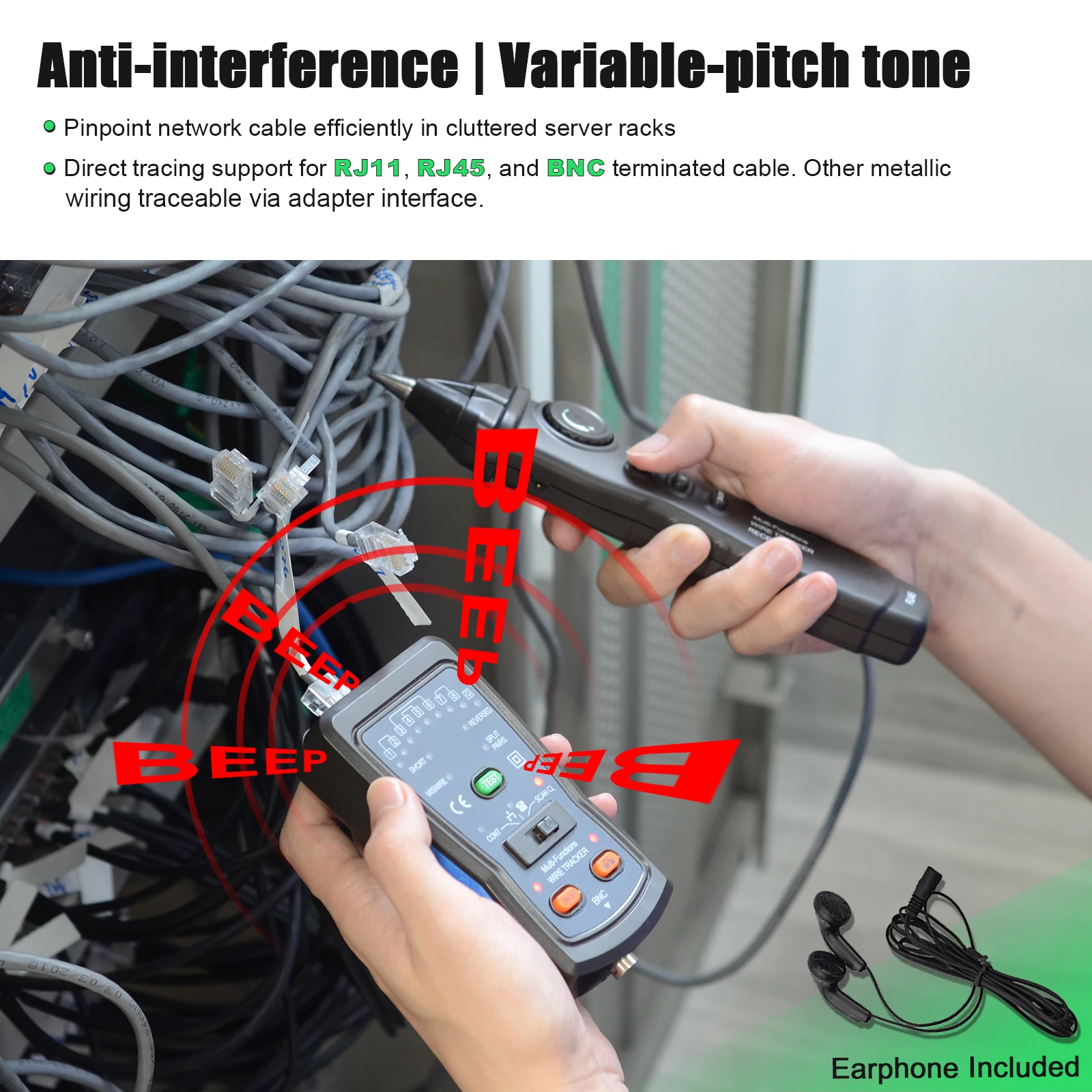 Professional RJ11 RJ45 Network Cable Tester Kit, LAN Ethernet Wire Tracker Toner Probe w/ Continuity Check,Telephone Line Finder