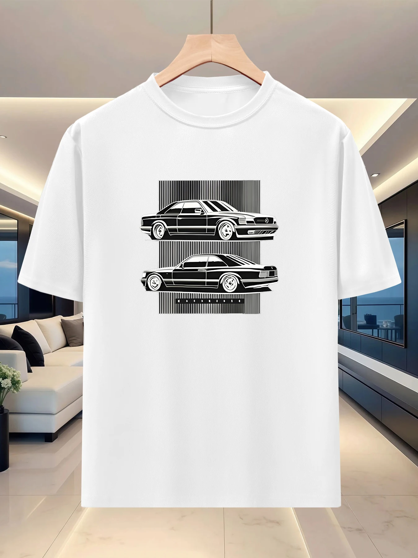 Free artistic men's silhouette short sleeved base for spring and summer travel, niche art printed loose T-shirt top