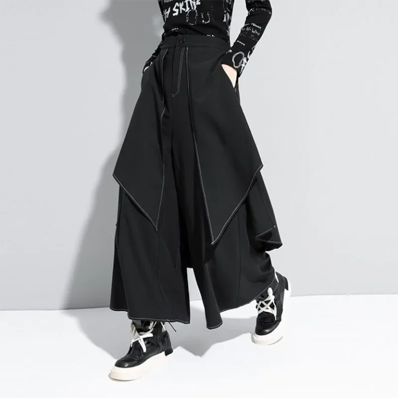 European Style Autumn Winter Loose Wide Leg Pants Fake Two-Piece White Line Long Trousers Street Fashion plus Size Casual Pants