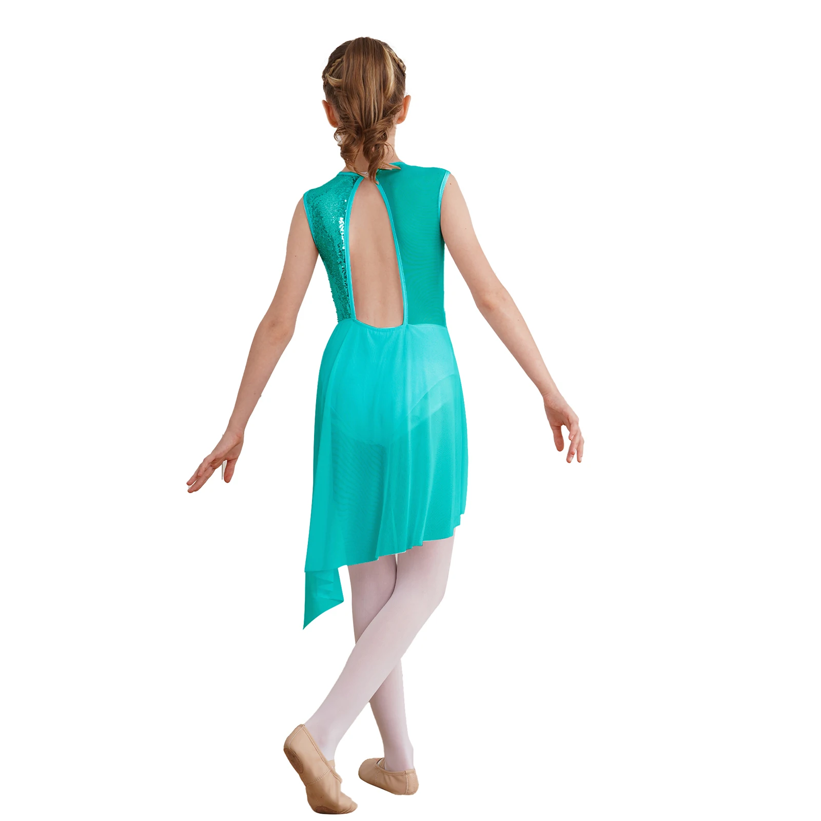 Robe de danse de Ballet à paillettes pour filles, sans manches, justaucorps de danse, maillot de gymnastique avec jupes en Tulle, Costume de ballerine