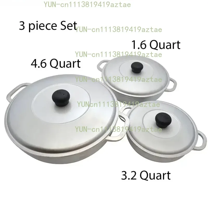Cast Aluminum Cooking Pot Set With Lid, 3Pcs Multi-purpose Cooking Container