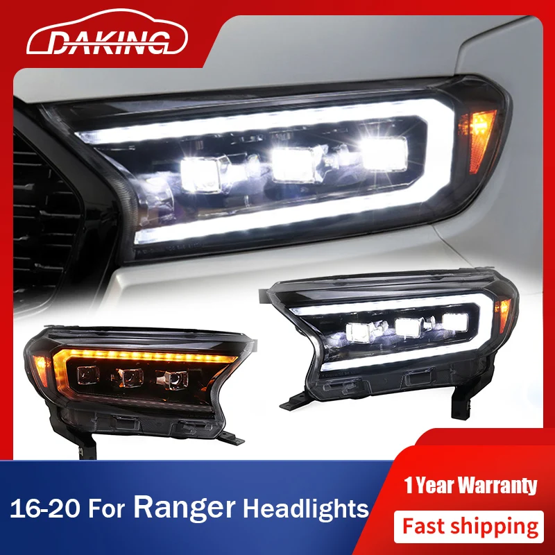 

Передние фары автомобиля для Ford Ranger 2016-2020 Thunder Everest, противотуманные фары, светодиодные DRL, дневной ходовой фонарь H7, биксеноновая лампа
