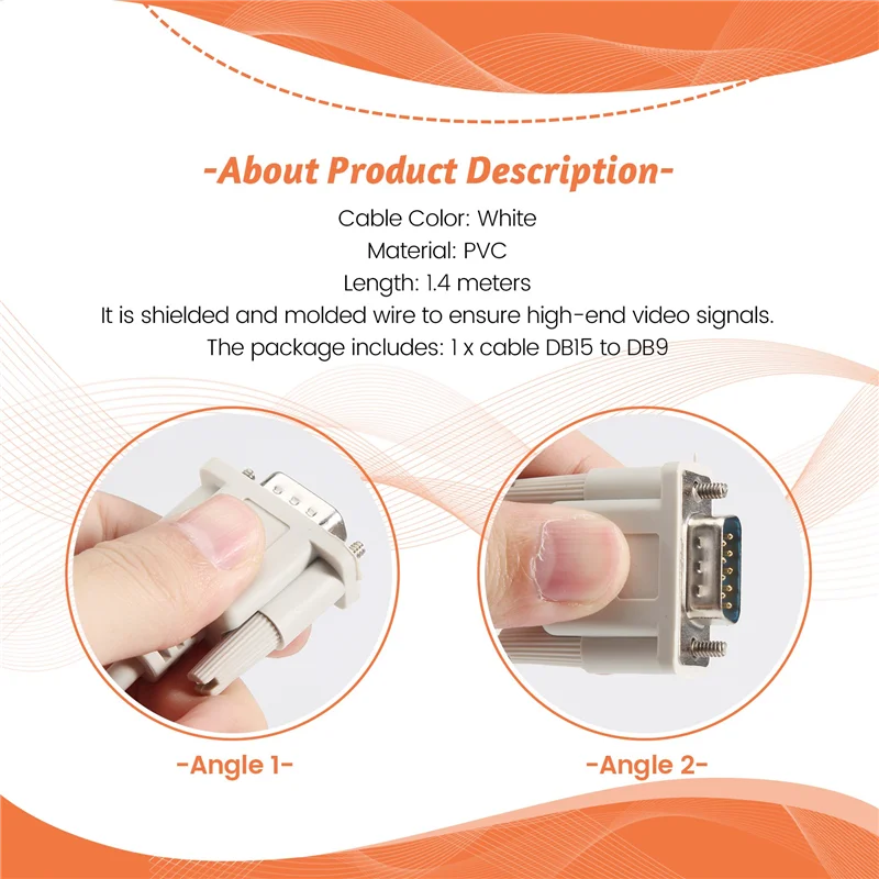 Cable adaptador VGA DB15 macho a RS232 DB9 Pin macho/cable de extensión de vídeo gráfico (blanco, 1,4 M)-N35R