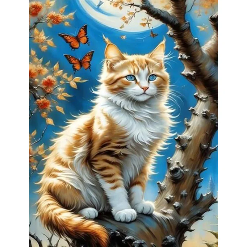 

AB Diamond Diamond Painting The Cat on the flower tree Embroidery Kit Wall Decoration Hanging Painting