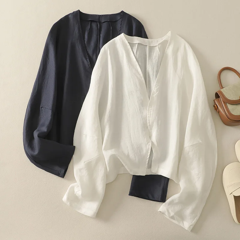 

Blouses Women Shirt Vintage V Neck Full Sleeve Tops Solid Casual Loose Work Y2k Streetwear Elegant Splice Shirts Spring 2026