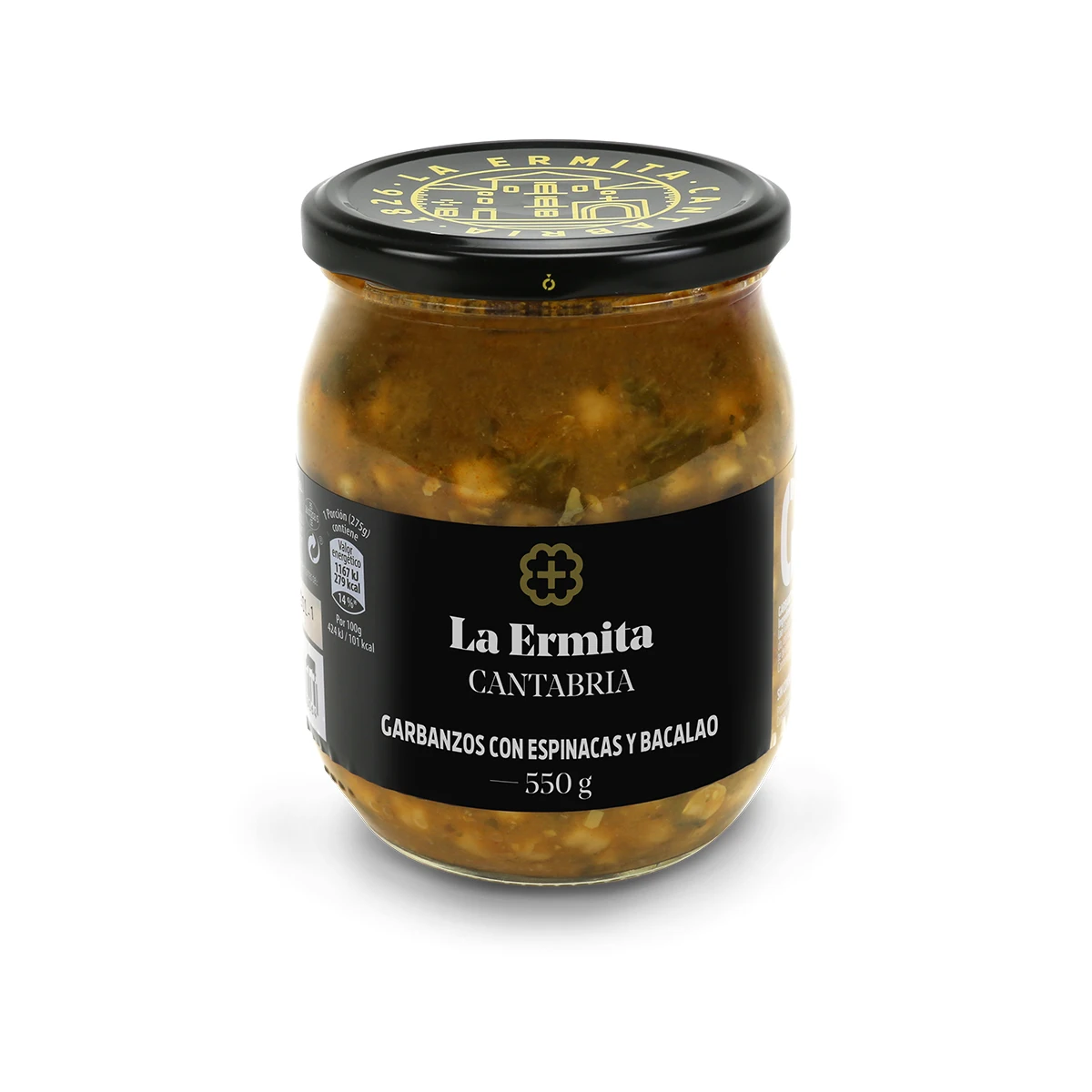 LA ERMITA Garbanzos con Espinacas y Bacalao – Receta Tradicional, Sin Gluten, 550 g