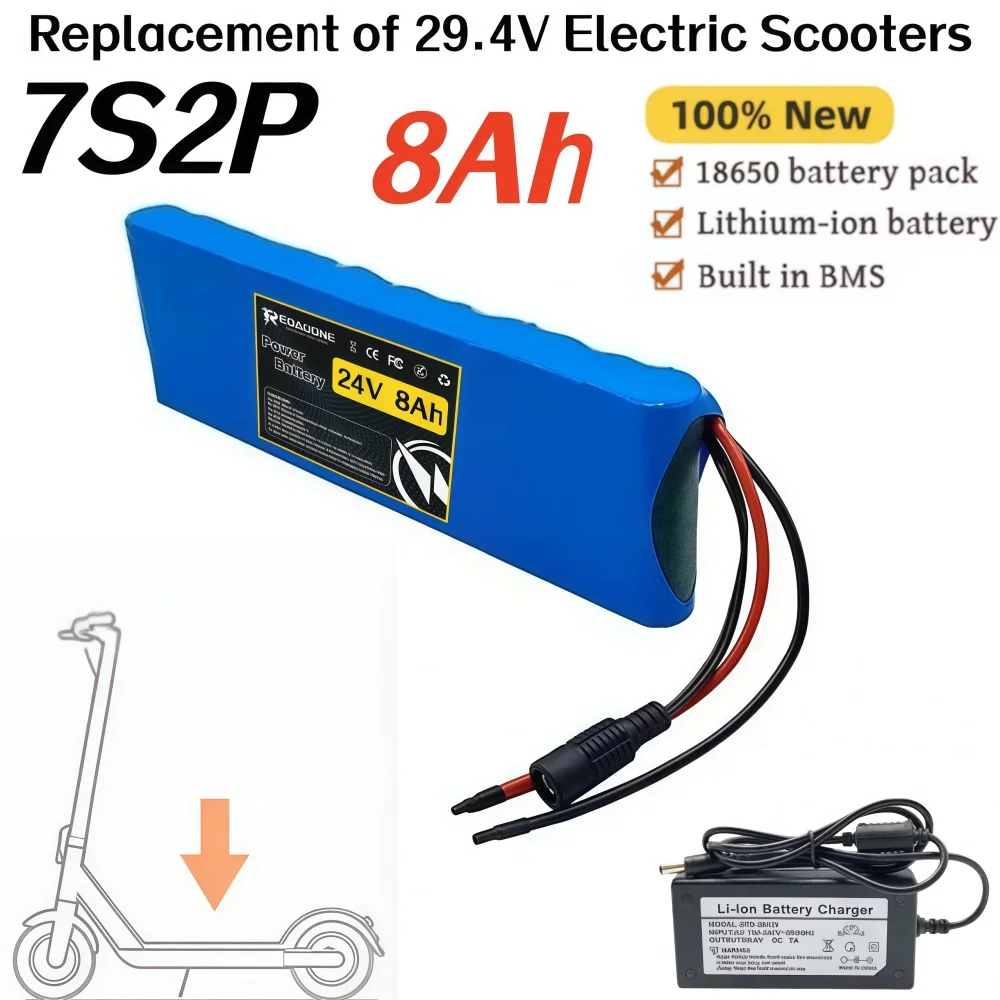 

NEW 7s2p 24V 8Ah 18650 Battery Lithium Ion Battery 29.4V 8000mAh for Electric Scooters Balancing Scooter.