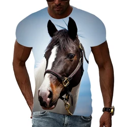 Camiseta con estampado 3D de caballo para hombre, camisa informal de manga corta con cuello redondo y personalidad, estilo Harajuku, Hip Hop, tendencia de verano