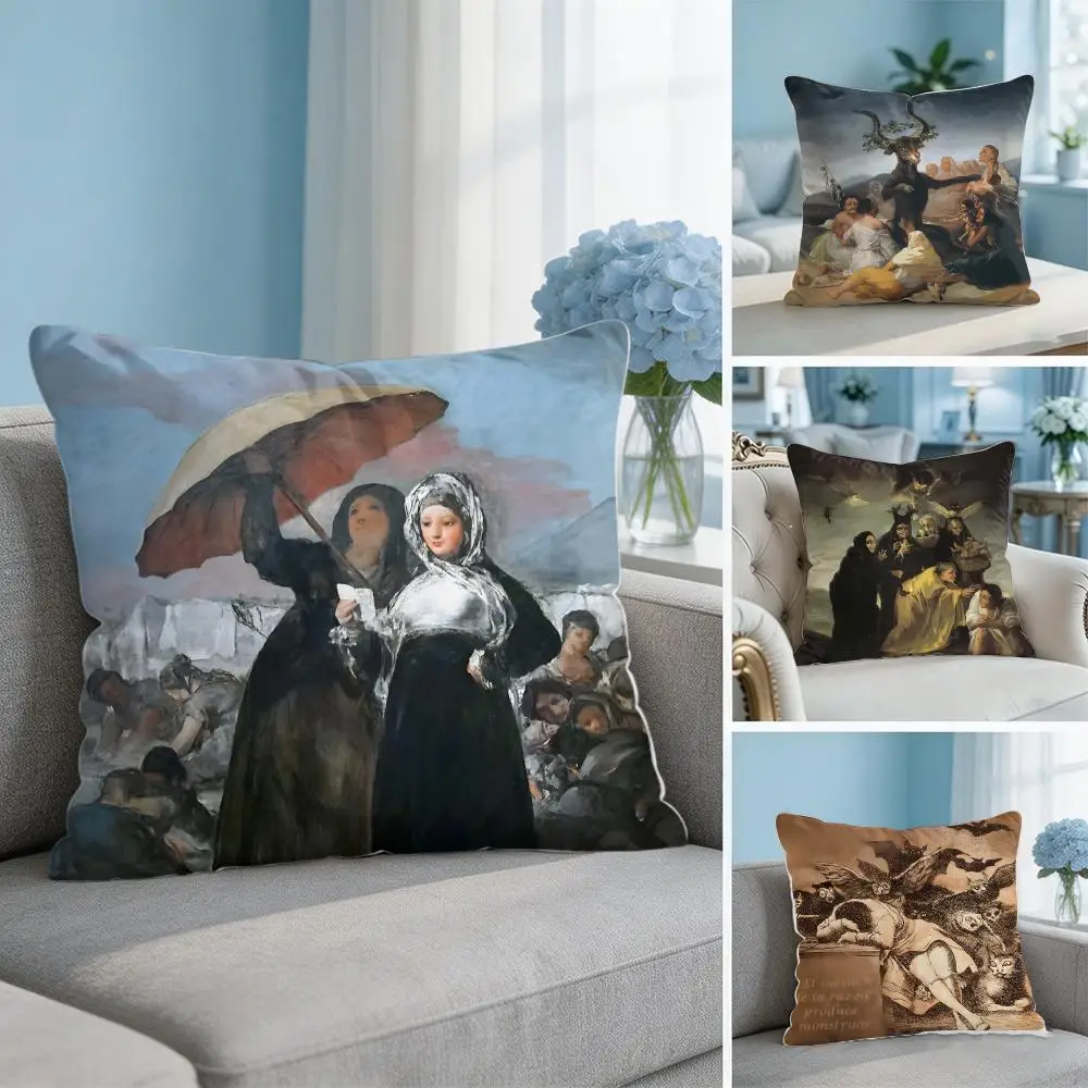 F-Francisco Goya Art Cushion Cover Soft Short Plush Throw Pillow Cover Hidden Zipper Cutecore Sofa Bedroom Home Decor