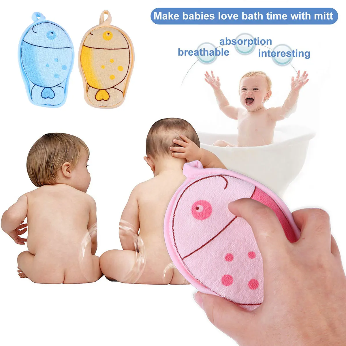 

3 шт., губка для душа для младенцев, скребок для тела с мультяшными животными, высокая впитывающая хлопковая удобная ванна, развлечение времени