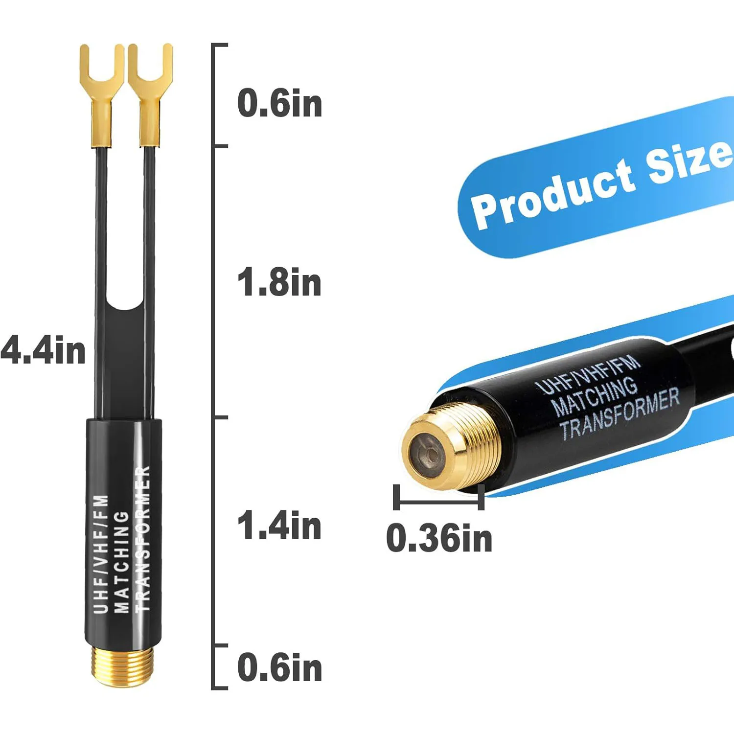75Ohm to 300 Ohm UHF/VHF/FM Antenna Matching Transformer Converter Adapter with F Type Female Plug Coaxial Connector