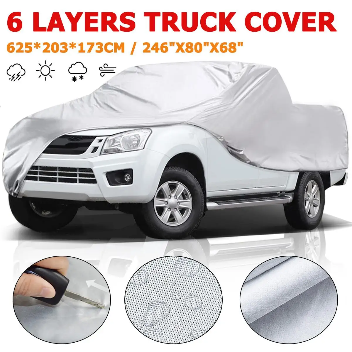 625x203x173cm Truck Car Cover Pickup Snow-proof Cover 6-Layer Cotton Waterproof Anti-UV Sunshade Dust-proof Auto Shelter Canopy