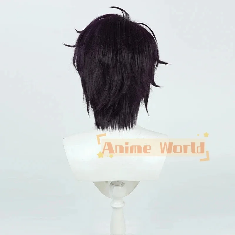 2025 11 Nijisanji Vtuber Saiki Ittetsu Cosplay Wig Short Dark Purple Heat Resistant Synthetic Hair Halloween Role Play + Free Wi