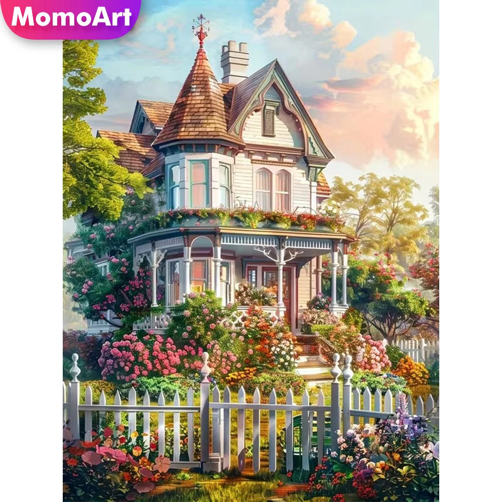 Momoart Vollquadratische und Runde Diamant-Mosaik Haus- und Landschaftsmotive Neue Diamantmalerei-Sammlung Garten DIY Handgemachtes Geschenk